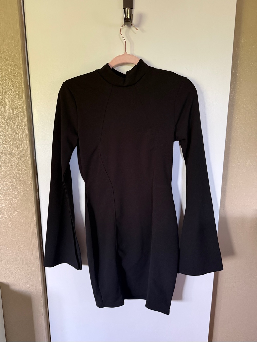 Black Long-Sleeve Mock Neck Dress